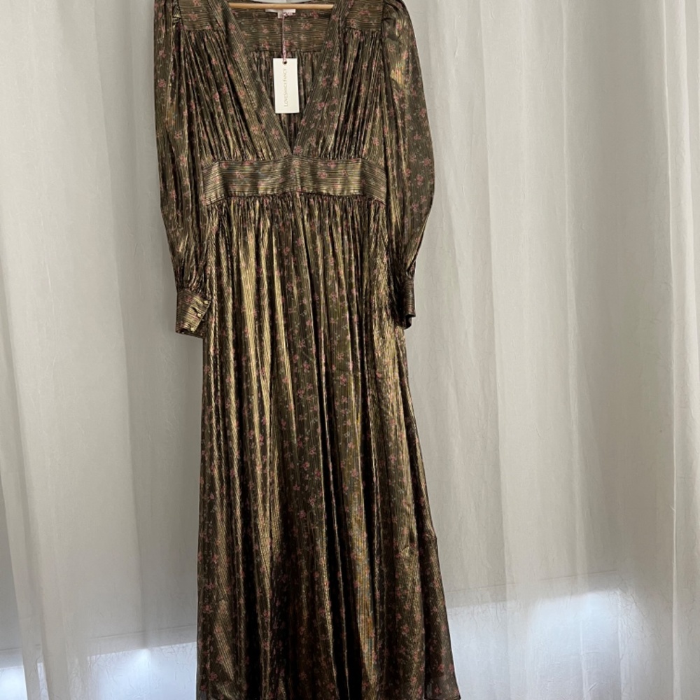 LoveShackFancy Metallic Gold and Black Long Sleeve Maxi Dress - Picture 7 of 12